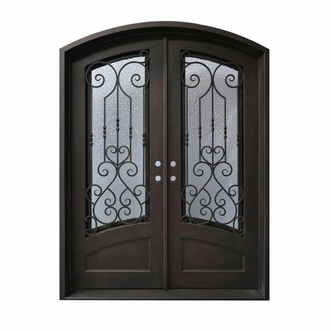 GID Large Iron Front Double Door Round Top Frosted Glass